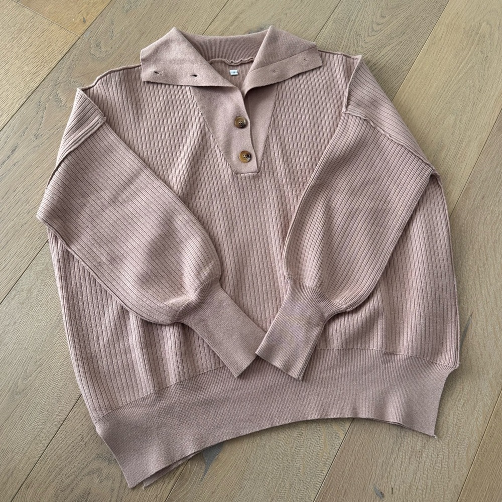 Women's Relaxed Long Sleeve Lapel Collar Sweater Small - Picture 6 of 10